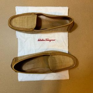 Ferragamo Driving Loafers Woven Jute and Leather